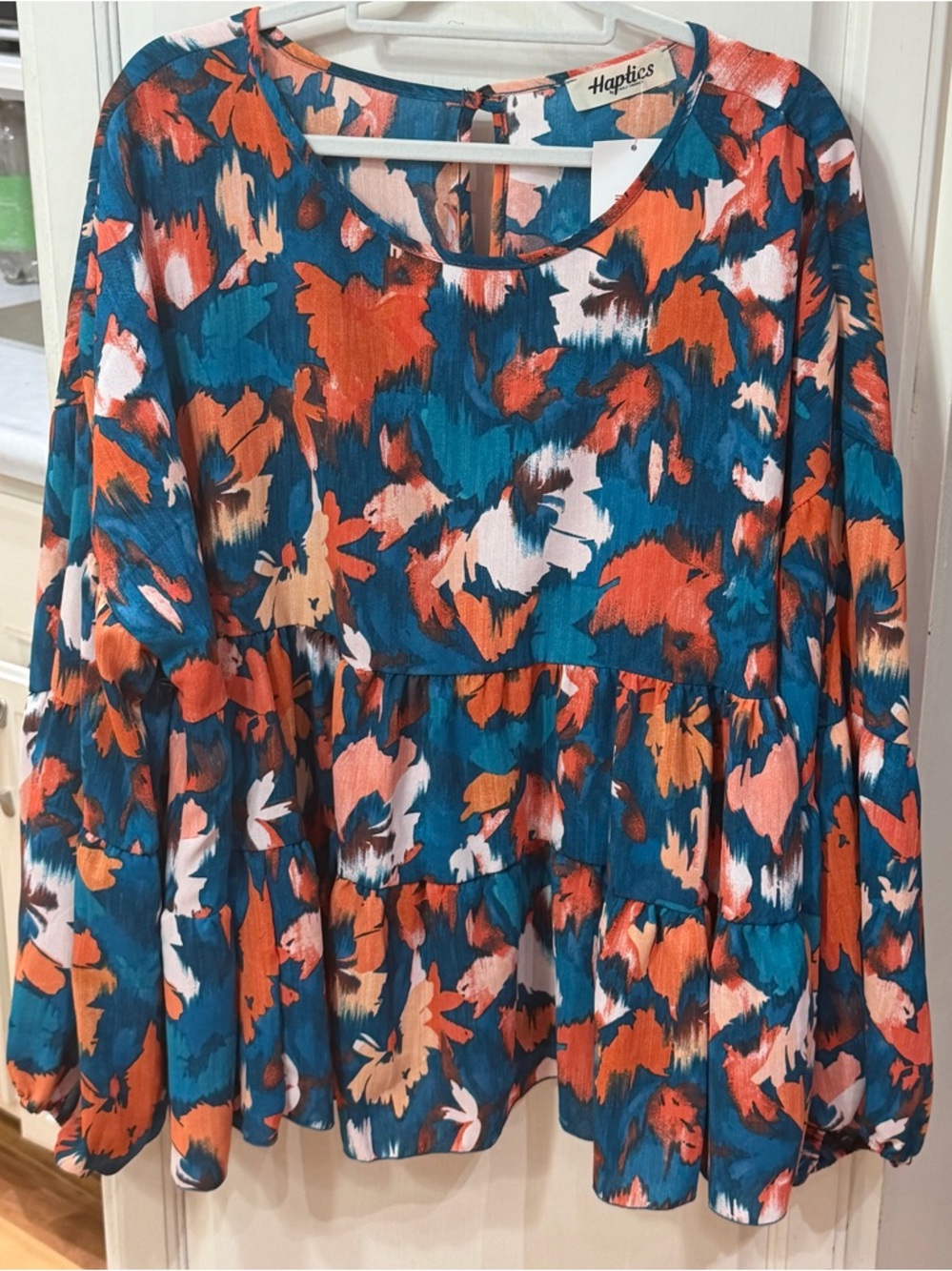 Haptics Teal Floral Tiered Peplum Tunic